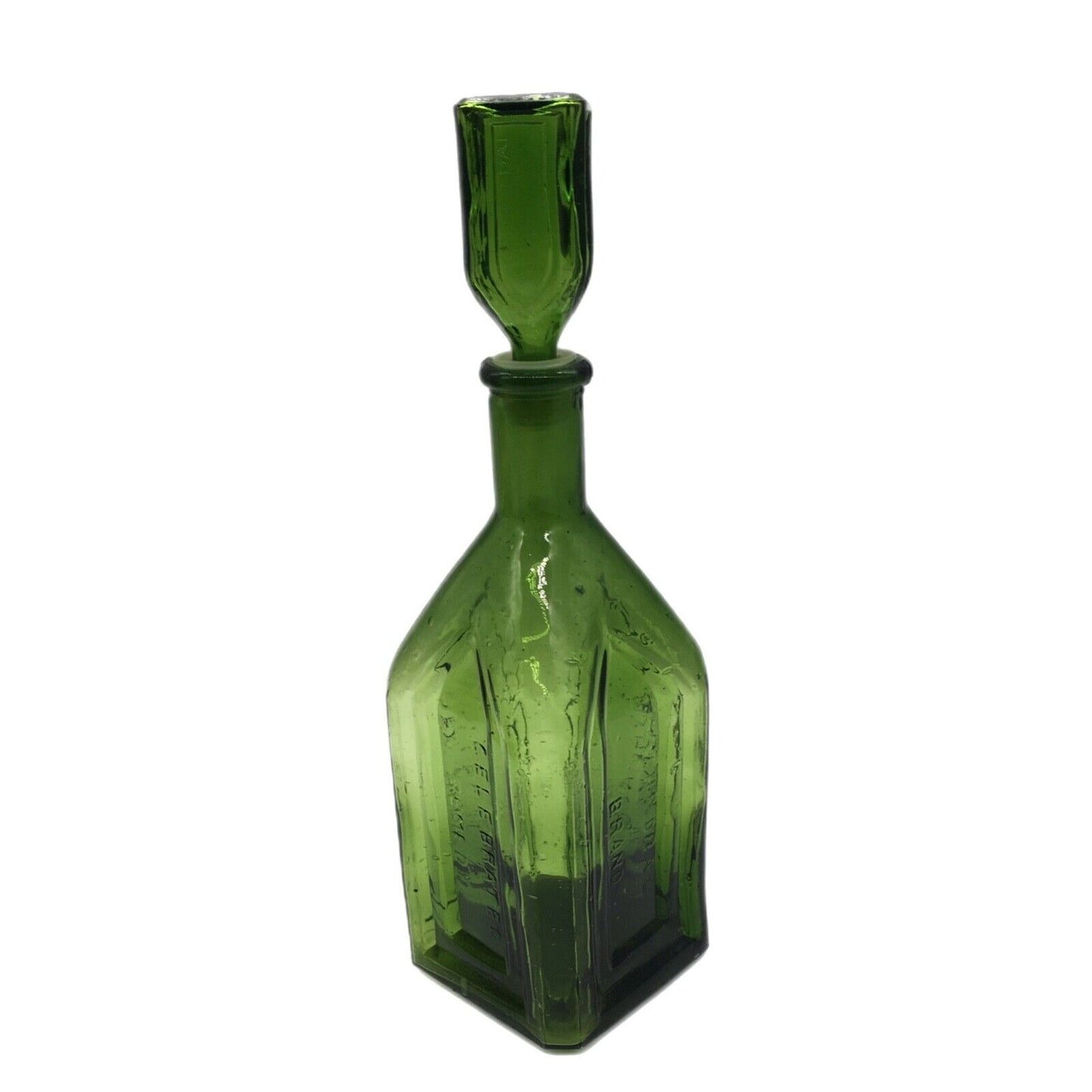 Walbridge Co Green Glass Square Dunsmurical Remedy Bottle original Stopper