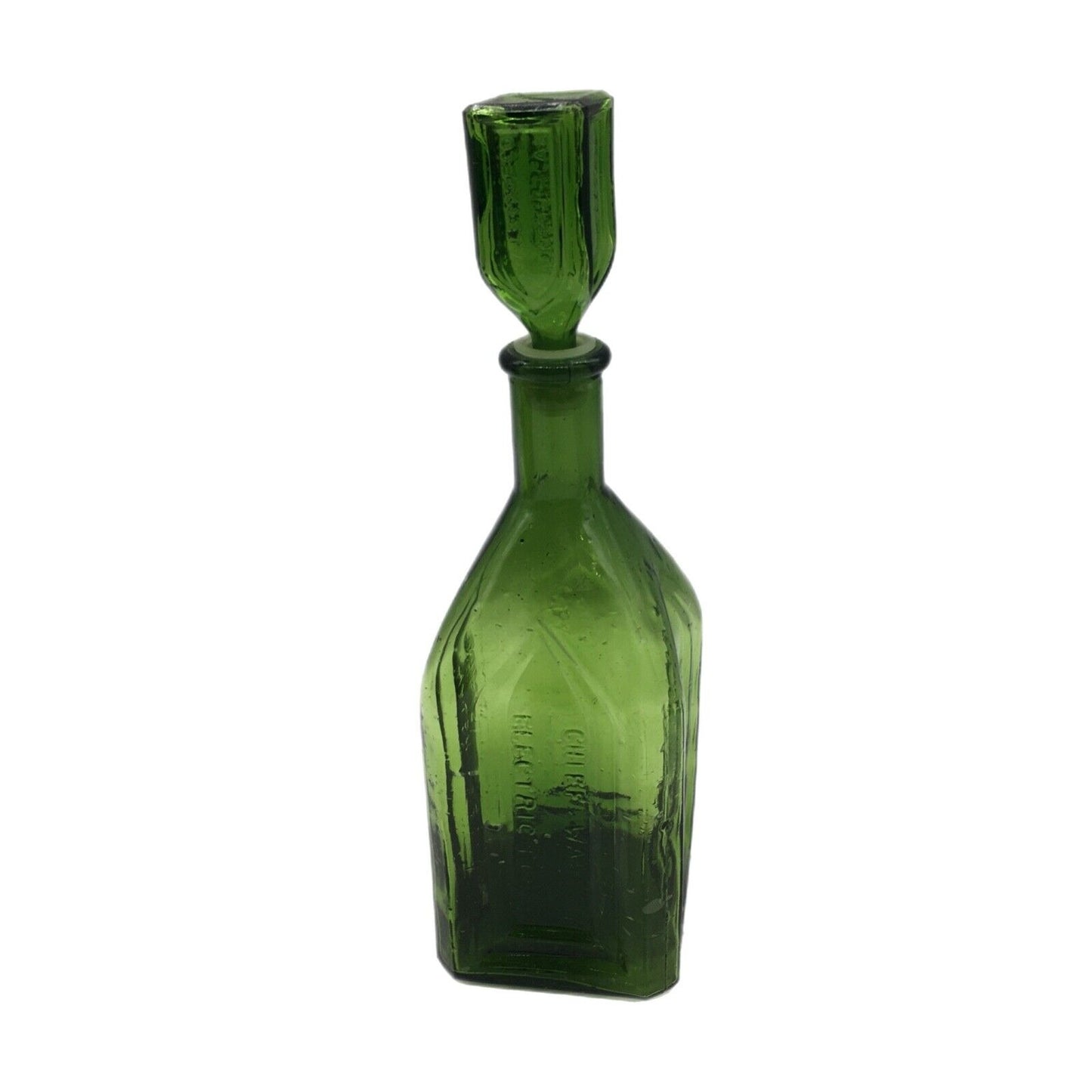 Walbridge Co Green Glass Square Dunsmurical Remedy Bottle original Stopper