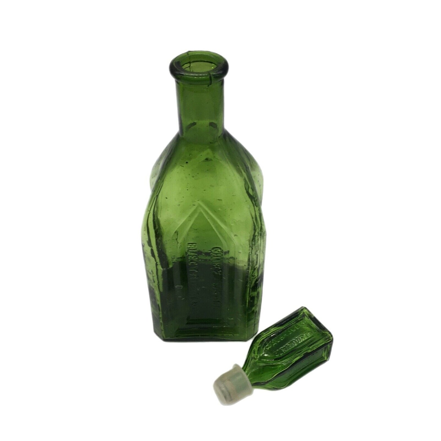Walbridge Co Green Glass Square Dunsmurical Remedy Bottle original Stopper