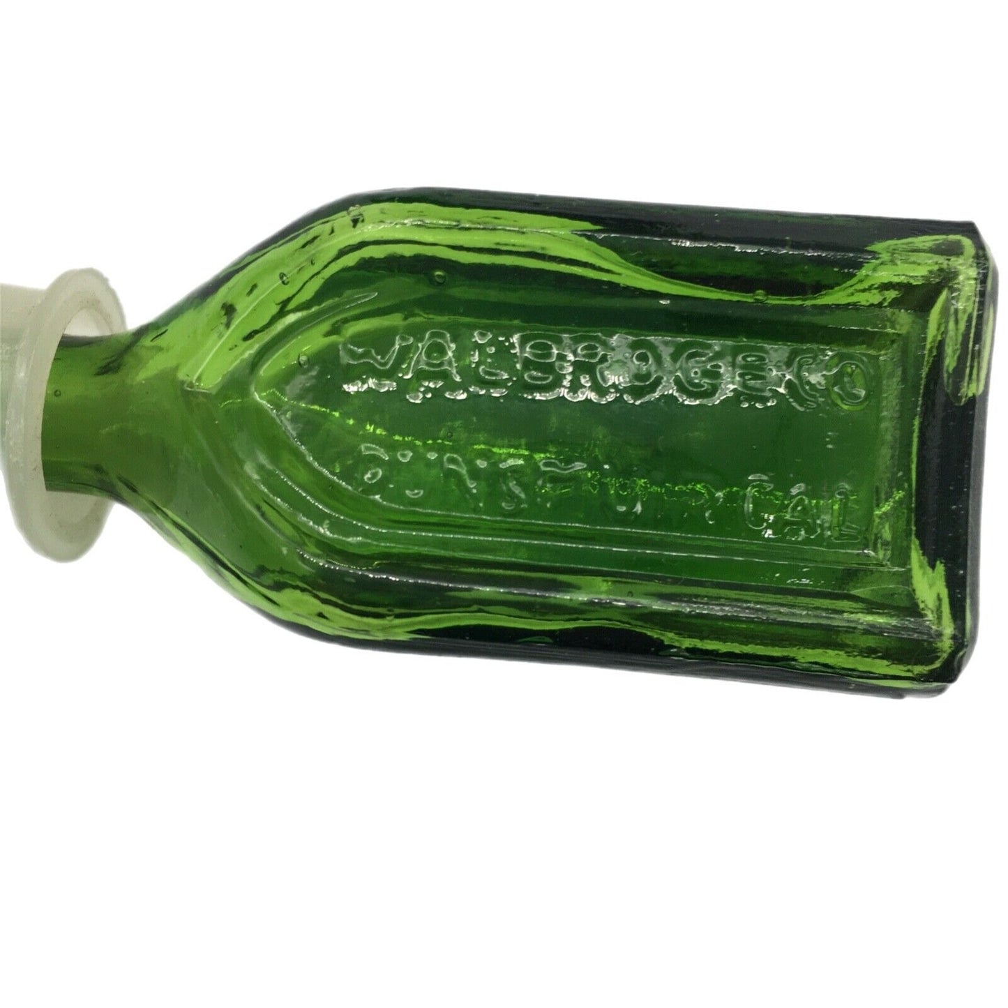 Walbridge Co Green Glass Square Dunsmurical Remedy Bottle original Stopper