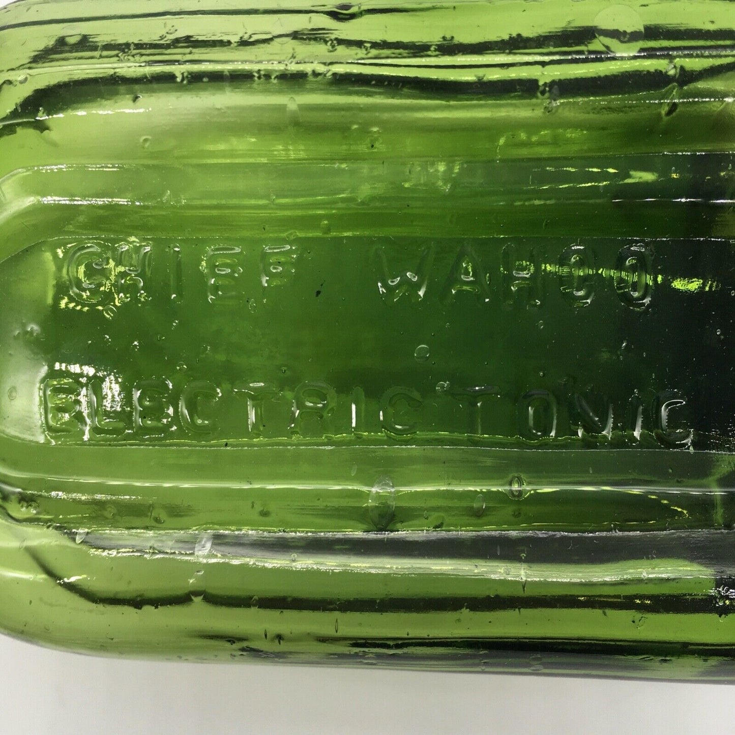 Walbridge Co Green Glass Square Dunsmurical Remedy Bottle original Stopper
