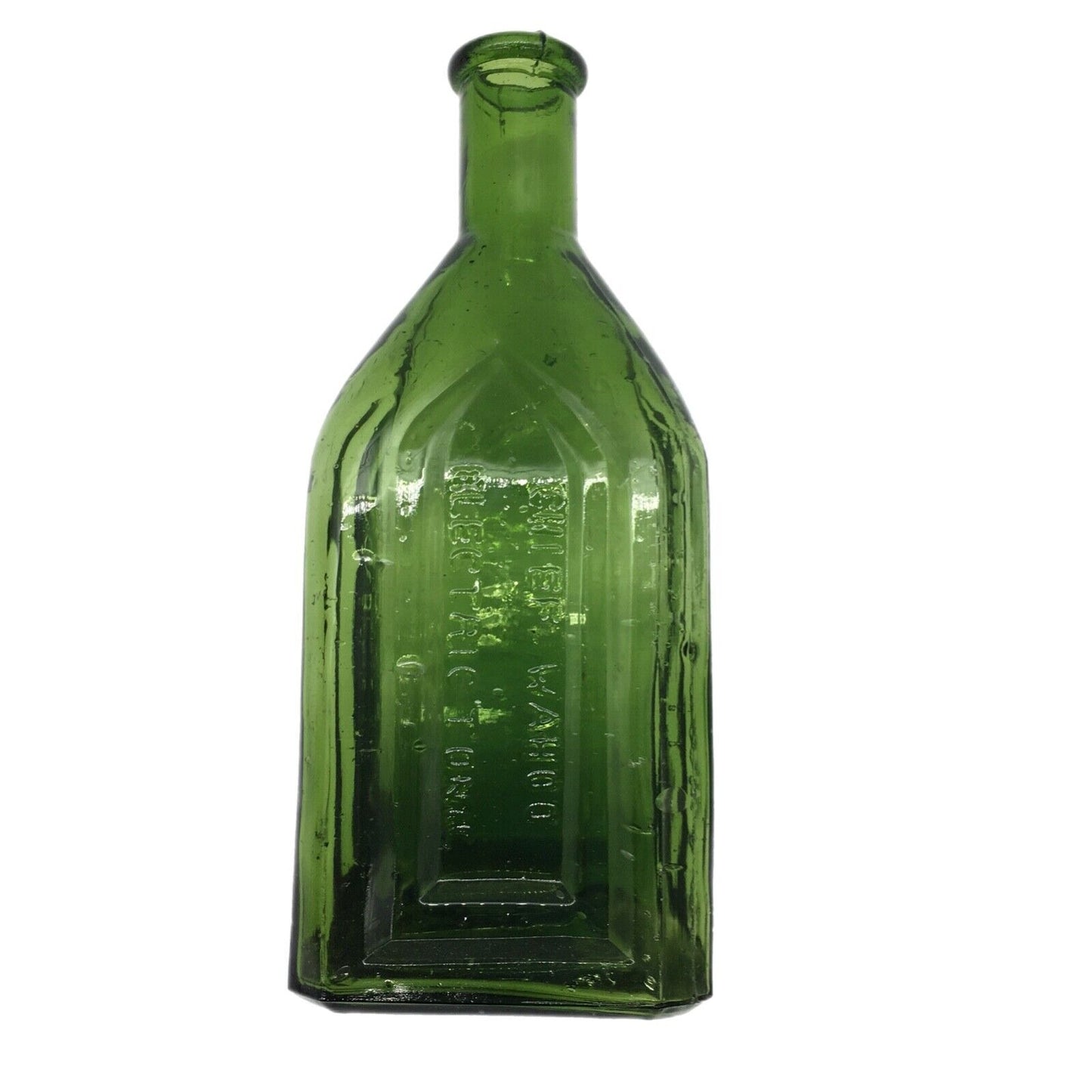 Walbridge Co Green Glass Square Dunsmurical Remedy Bottle original Stopper