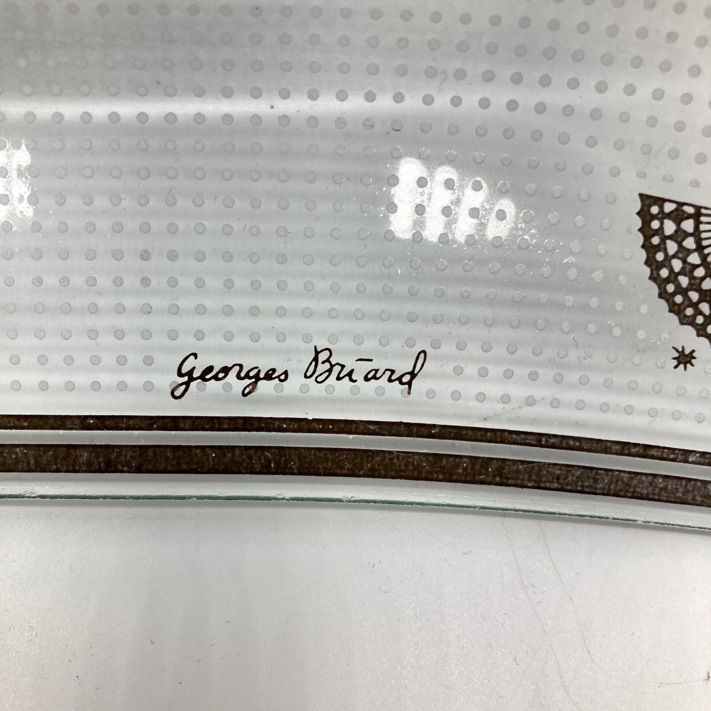 MCM Georges Briard Glass Tray Wooden Handles & 6 Hors d' oeuvres Forks Thailand