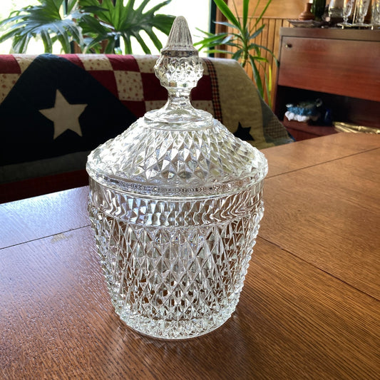 Indiana Glass Diamond Point Ice Bucket with Lid Vintage MCM Barware USA