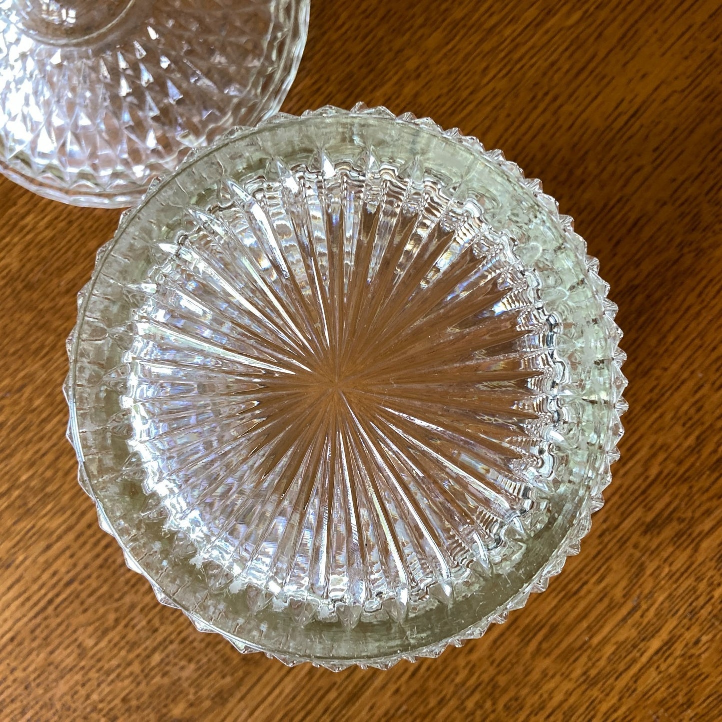 Indiana Glass Diamond Point Ice Bucket with Lid Vintage MCM Barware USA
