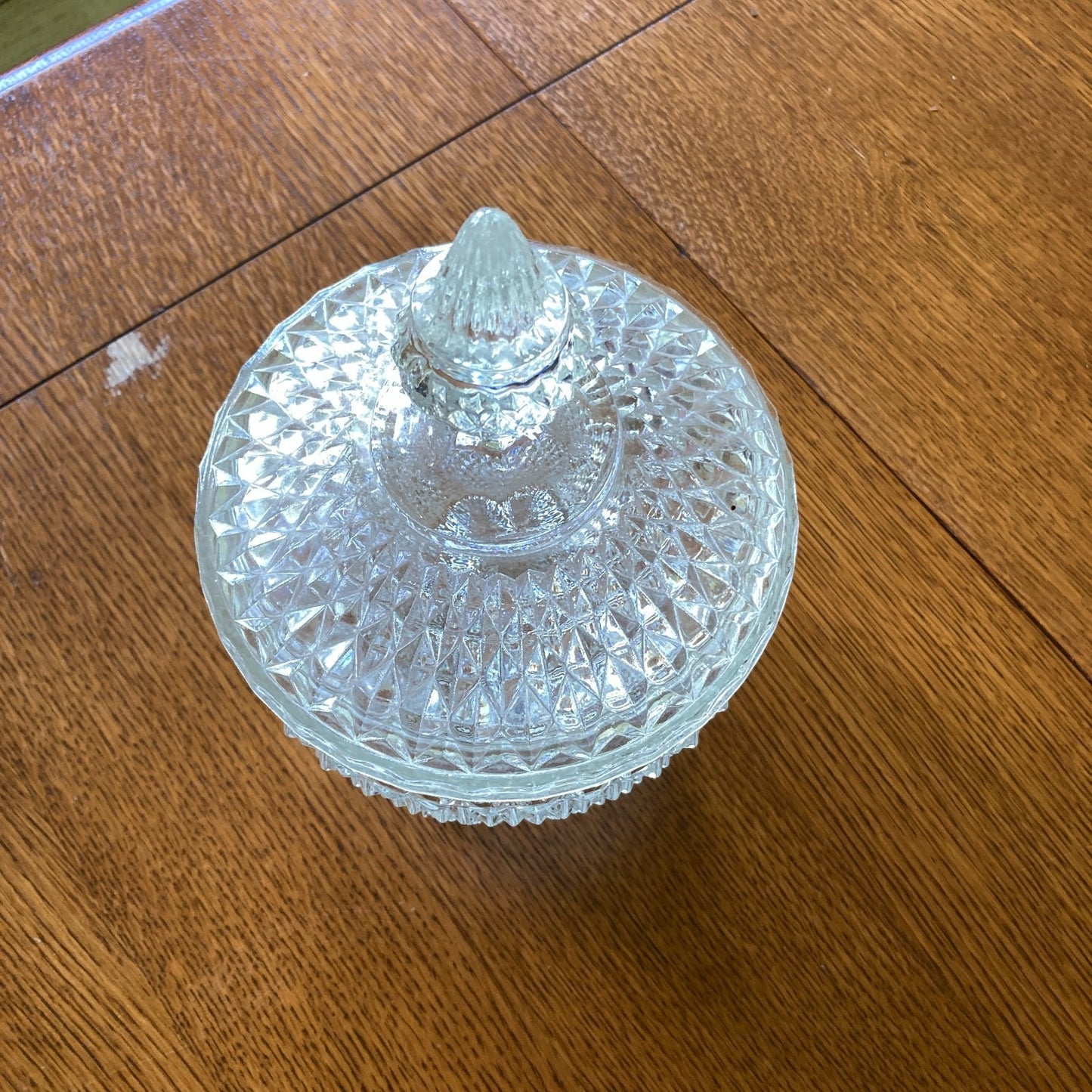 Indiana Glass Diamond Point Ice Bucket with Lid Vintage MCM Barware USA