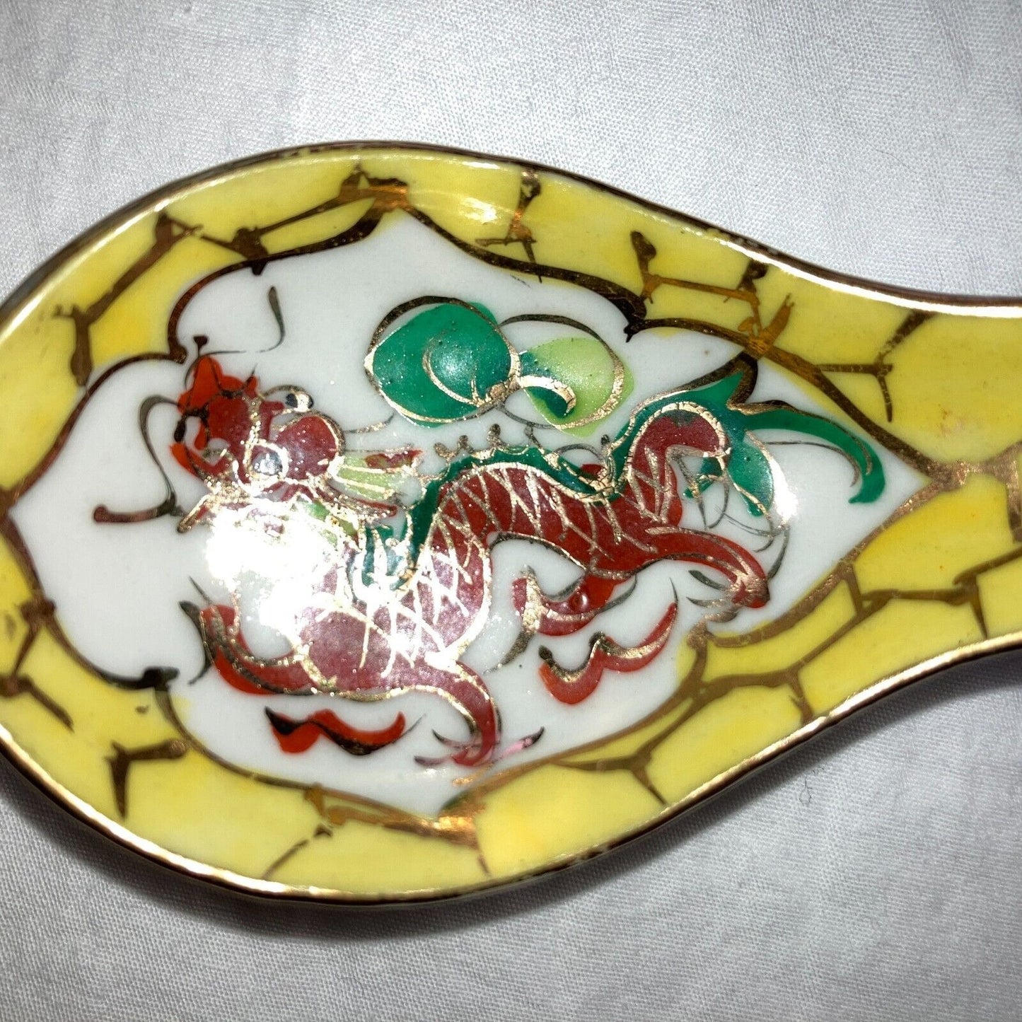 Asian Soup Spoons Lot of 4 Vintage Chinese Dragons Gold Trim Floral Famille Rose