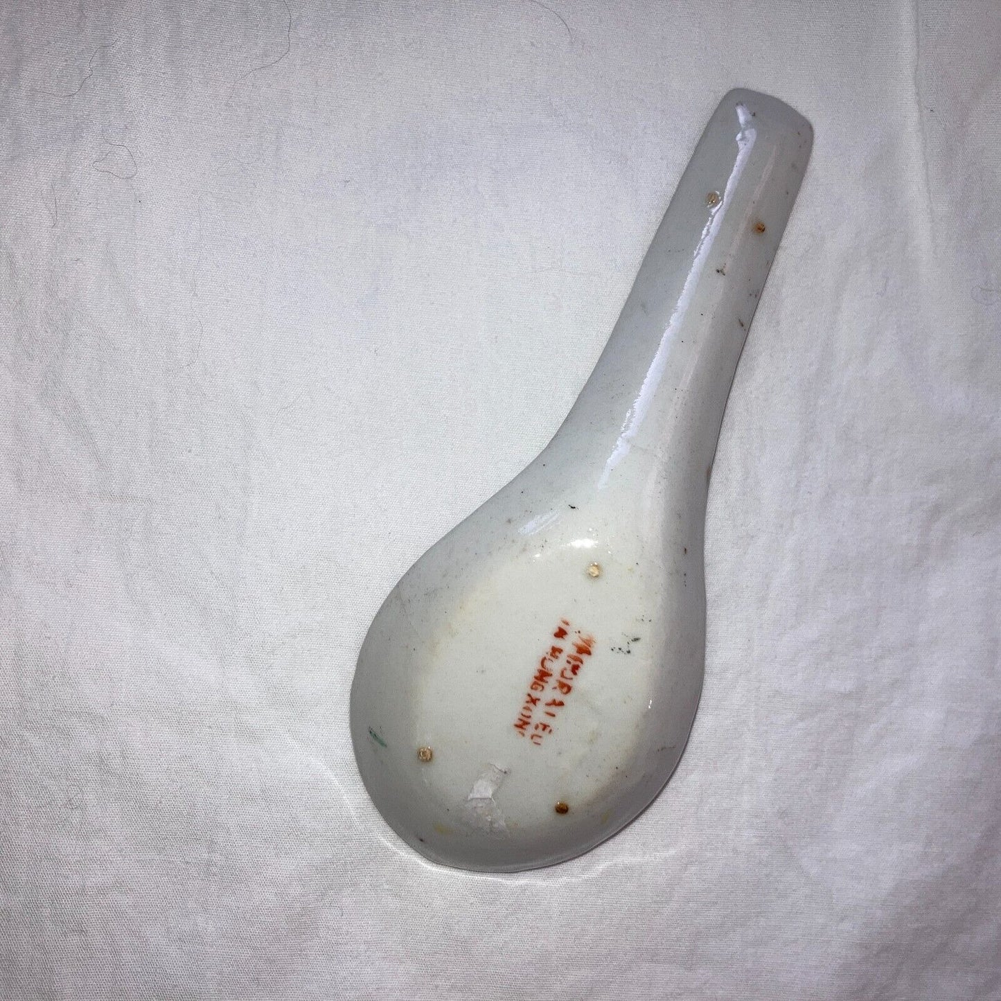Asian Soup Spoons Lot of 4 Vintage Chinese Dragons Gold Trim Floral Famille Rose