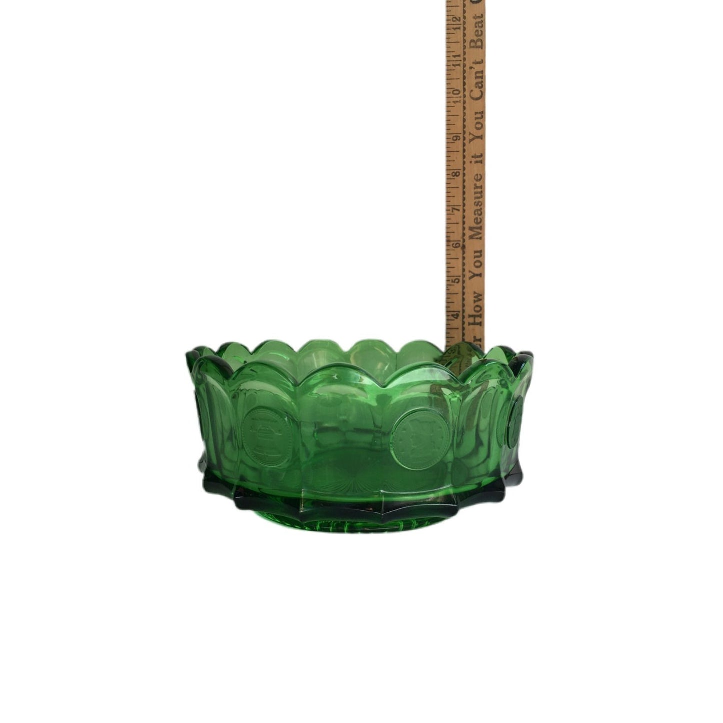 Fostoria Emerald Green Coin Pattern 7" Bowl Liberty Bell 1887 Patriot Profile 1960s USA