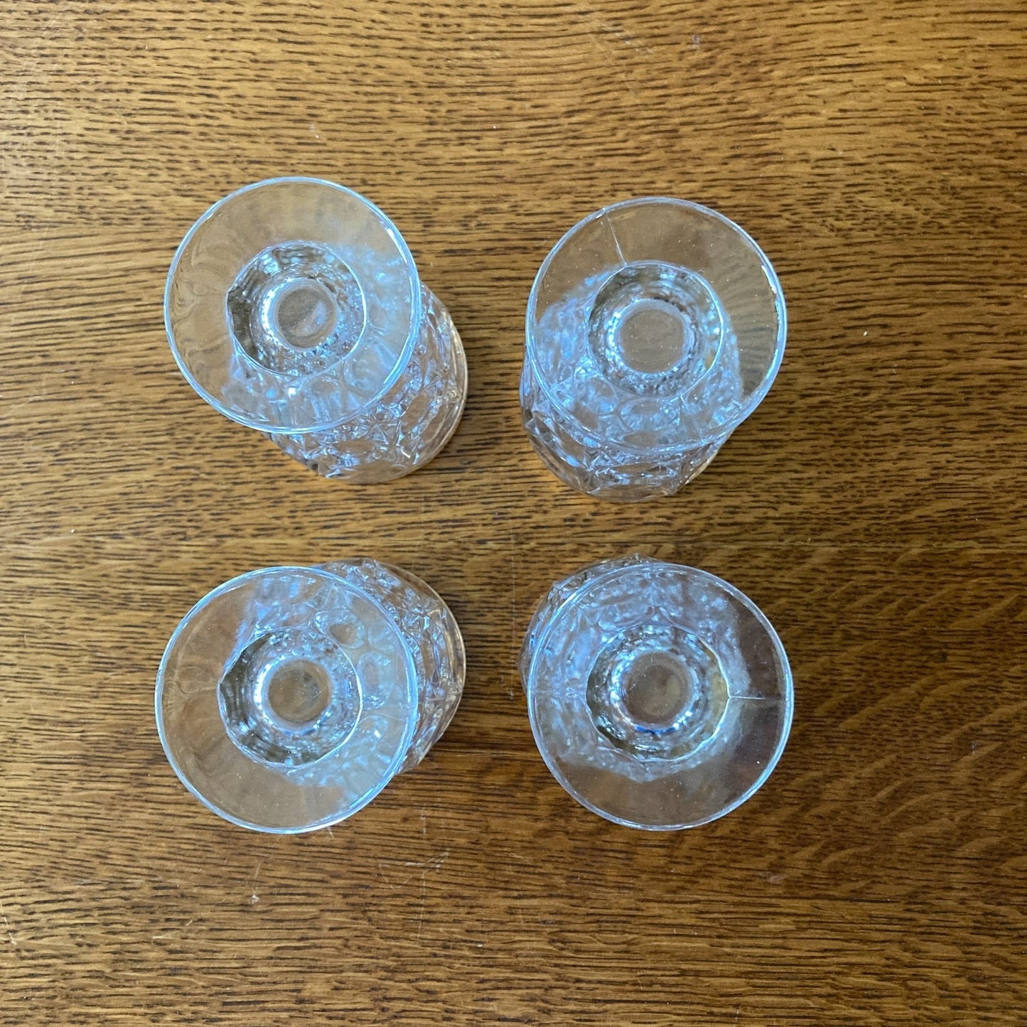 Jeannette Glass Thumbprint 6-Piece Beverage Set Pitcher 4 Footed Tumblers Tray 22K Gold Trim MCM USA