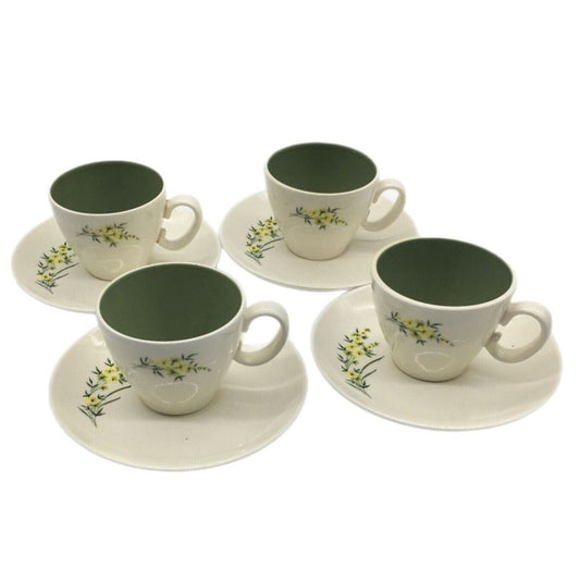 Taylor Smith & Taylor Cup & Saucer Set 4 Lemon Blossom Sage Green Interior VTG