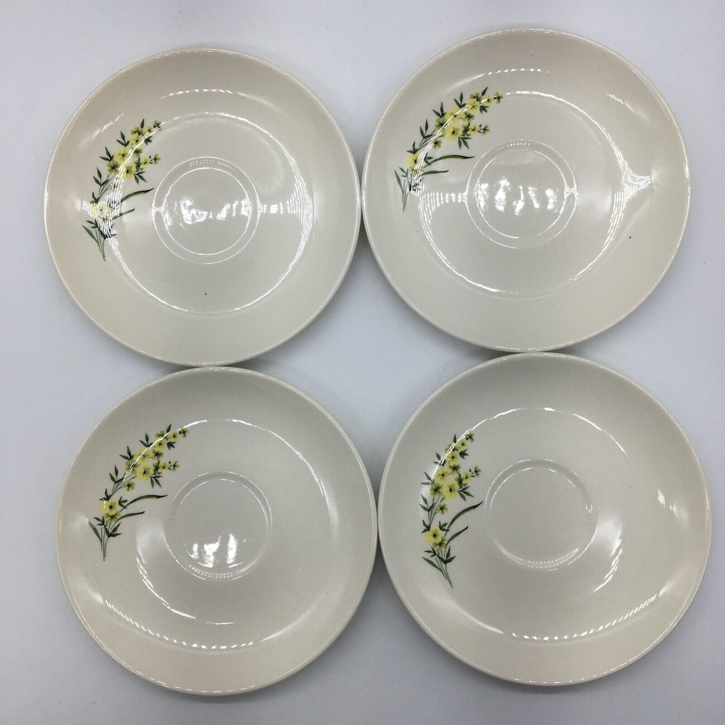 Taylor Smith & Taylor Cup & Saucer Set 4 Lemon Blossom Sage Green Interior VTG
