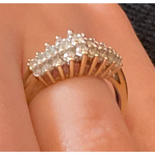 Vintage Cluster Diamond Ring 10K Gold 27 Diamonds Size 7.75 AFJG Art Deco Design